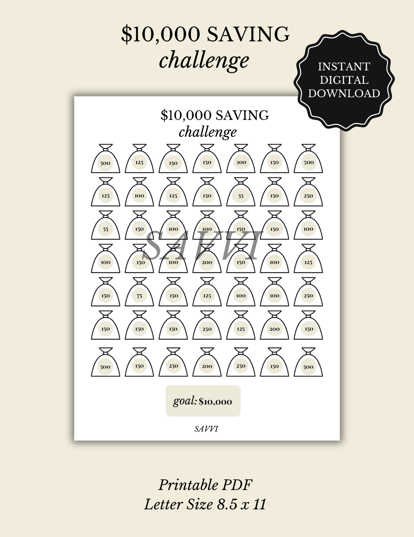 $10,000 Saving Challenge | PDF Instant Digital Download