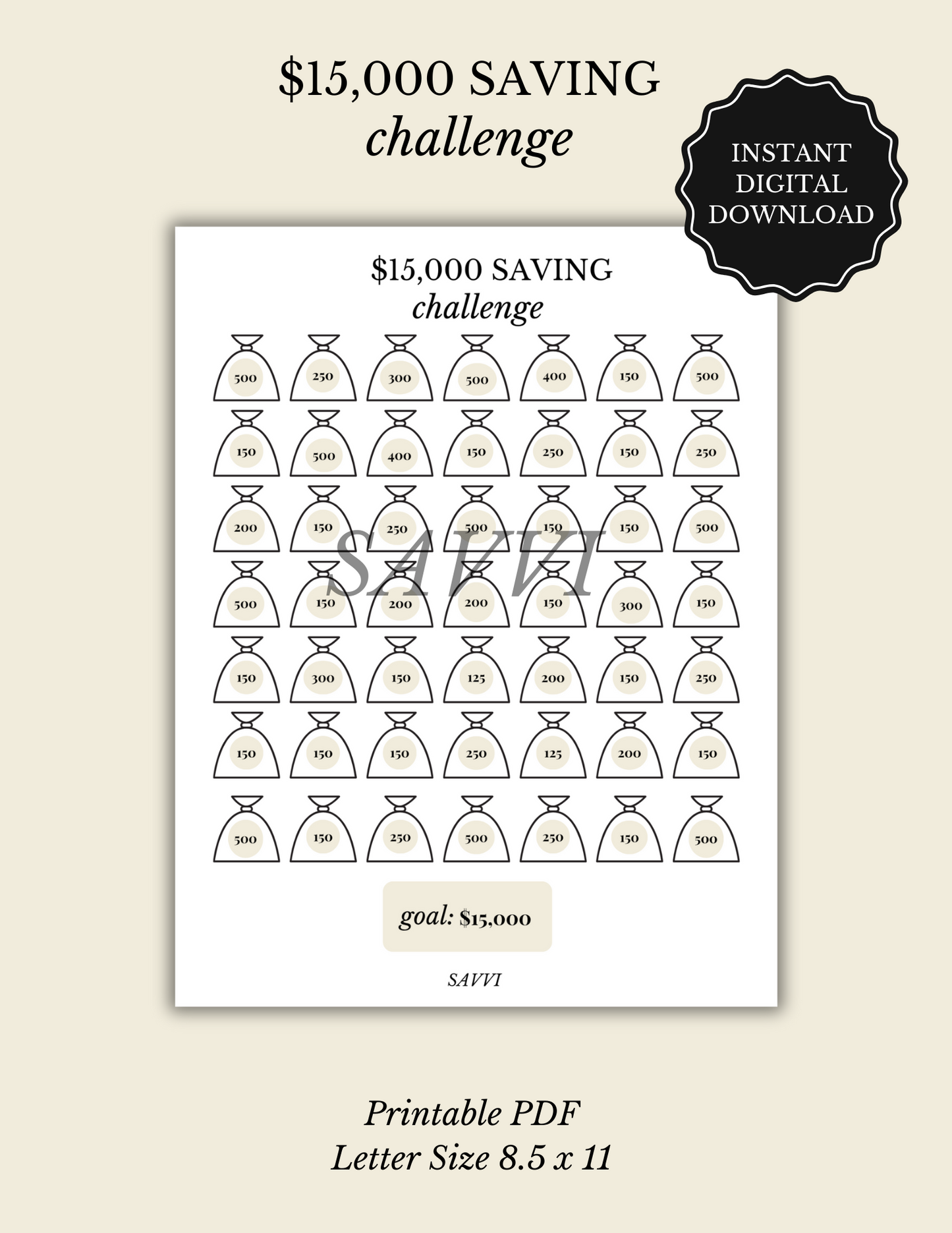 $15,000 Saving Challenge | PDF Instant Digital Download