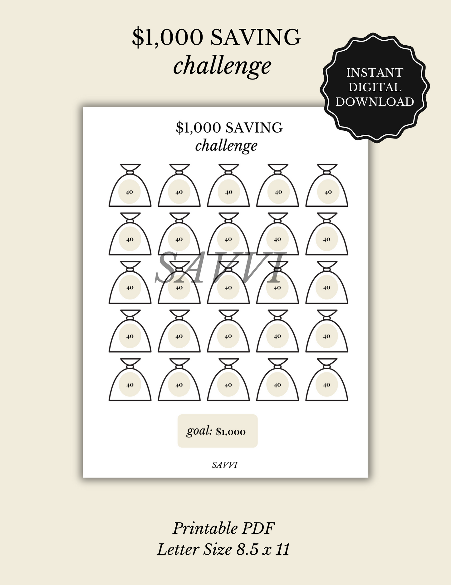 $1,000 Saving Challenge | PDF Digital Download