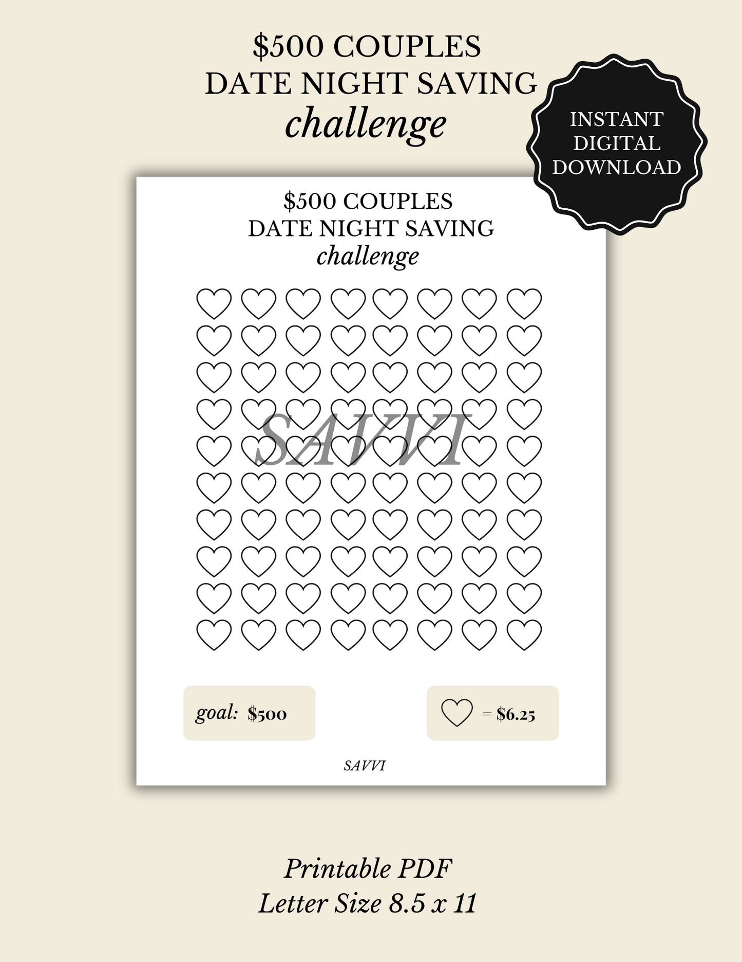 $500 Couples Date Night Saving Challenge | Printable Instant PDF Download