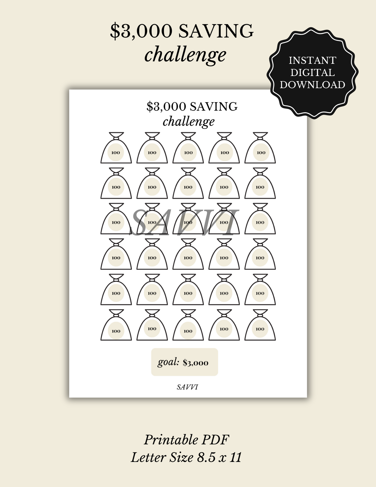 $3,000 Saving Challenge | PDF Digital Download