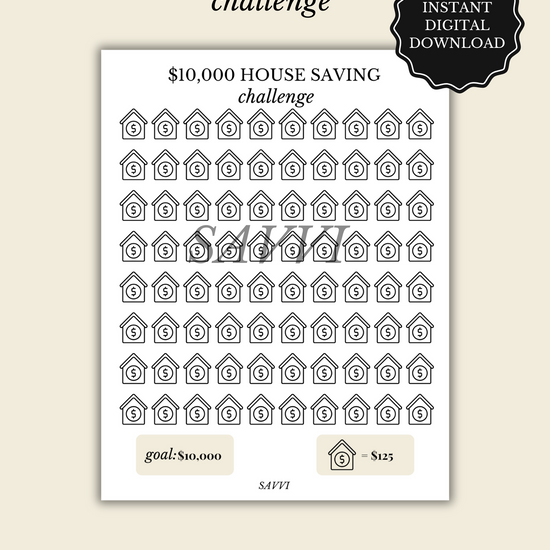 $10,000 House Saving Challenge Printable Instant PDF Download