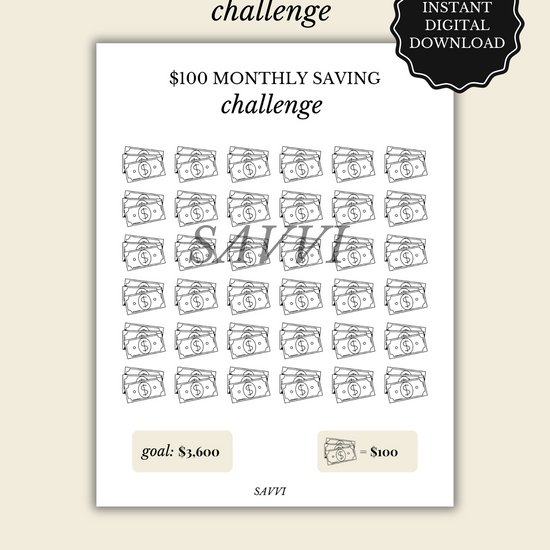 $100 Savings Tracker – Printable Download Format: PDF | Instant Download | US Letter Size