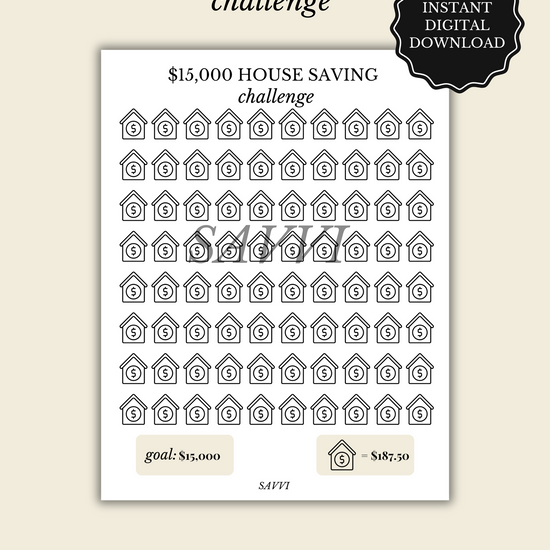 $15,000 House Saving Challenge | Printable Instant PDF Download