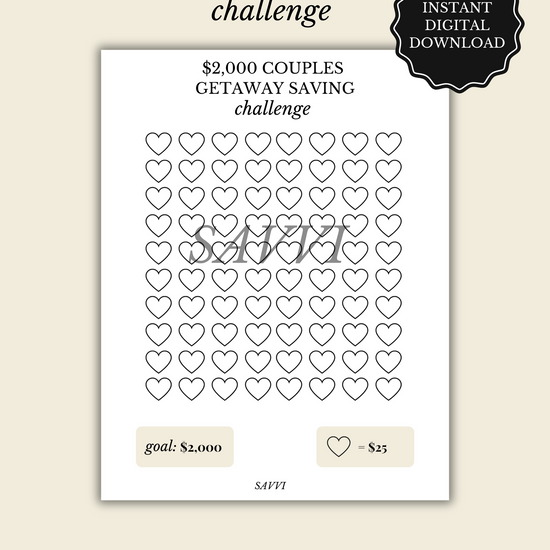 $2000 Couples Getaway Saving Challenge Tracker