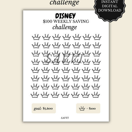 DISNEY $100 Weekly Savings Challenge Tracker – Printable Download Format: PDF | Instant Download | US Letter Size